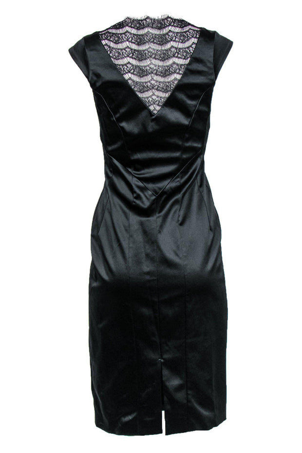 Current Boutique-Karen Millen - Black Satin Sheath Dress w/ Lace Sz 8