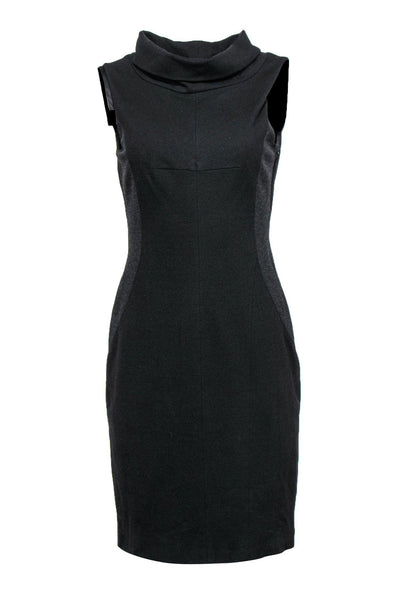 Current Boutique-Karen Millen - Black Sleeveless Cowl Neck Sheath Dress w/ Charcoal Side Paneling Sz 8