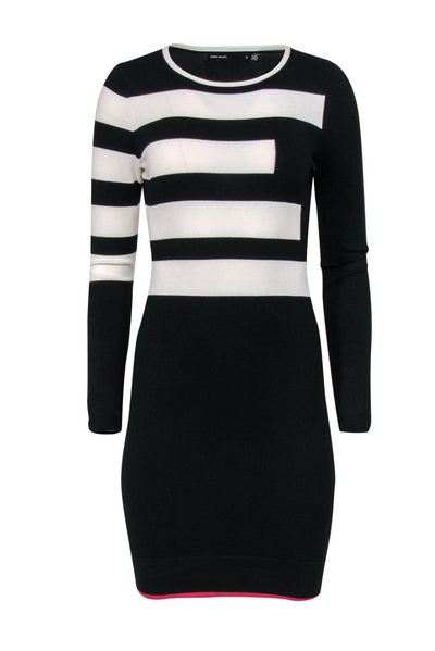 Current Boutique-Karen Millen - Black & White Sweater Dress w/ Striped Detailing Sz S
