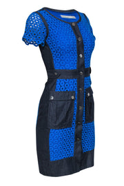 Current Boutique-Karen Millen - Blue Eyelet Lace & Denim Bodycon Dress w/ Pockets Sz 2