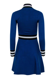 Current Boutique-Karen Millen - Blue Knit Racing Stripe Dress w/ Zip Sz XS