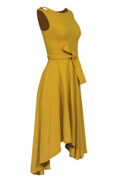 Current Boutique-Karen Millen - Canary Yellow Sleeveless Belted High-Low Midi Dress w/ Shoulder Cutouts Sz 2