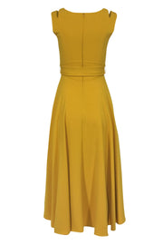 Current Boutique-Karen Millen - Canary Yellow Sleeveless Belted High-Low Midi Dress w/ Shoulder Cutouts Sz 2