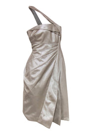 Current Boutique-Karen Millen - Champagne Shiny Pleated One-Shouldered Sheath Dress Sz 10