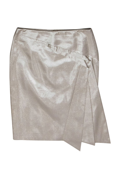 Current Boutique-Karen Millen - Champagne Sparkly Pleated Pencil Skirt w/ Flounce Sz 8