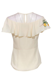Current Boutique-Karen Millen - Cream Blouse w/ Embroidered Flounce Hem & Mesh Neckline Sz 6