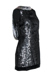 Current Boutique-Karen Millen - Dark Silver Sequined Draped Back Dress w/ Mesh Sz 6