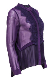 Current Boutique-Karen Millen - Deep Purple Silk Pleated Blouse w/ Lace Sz 6