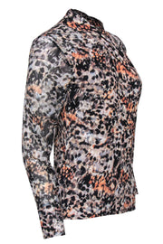 Current Boutique-Karen Millen - Gray & Orange Leopard Speckled Mesh Sleeve Top Sz 8