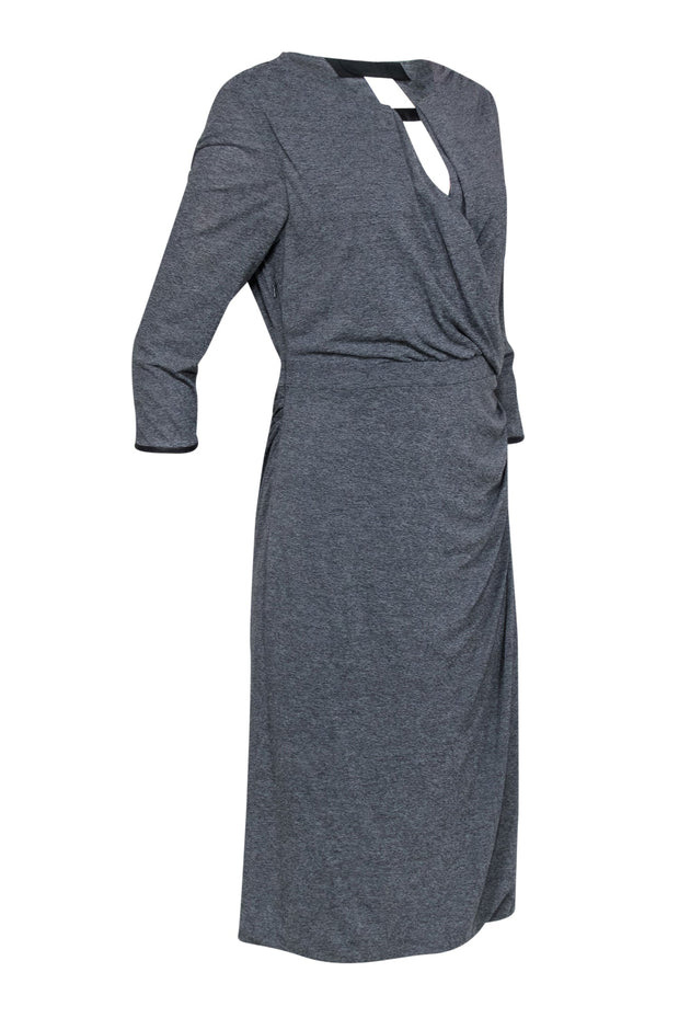 Current Boutique-Karen Millen - Heather Gray Draped Sheath Dress w/ Leather Trim Sz 10