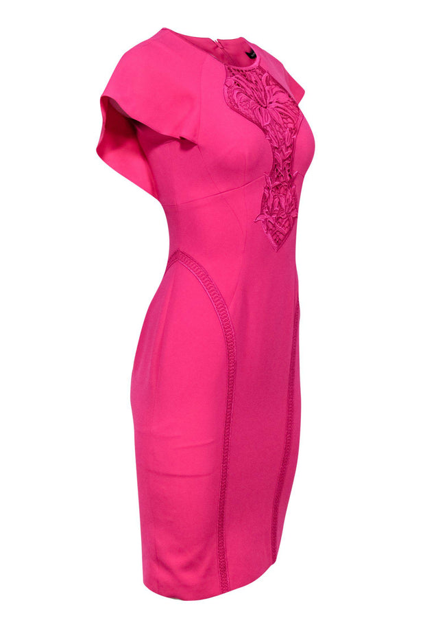 Current Boutique-Karen Millen - Hot Pink Sheath Dress w/ Lace Embroidery Sz 4