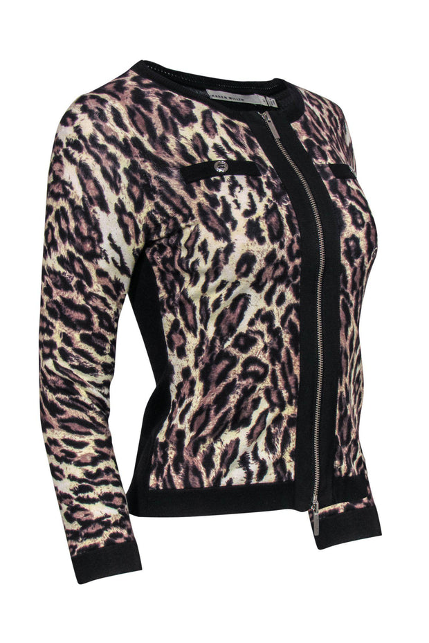 Current Boutique-Karen Millen - Leopard Print Zip-Up Cardigan Sz L