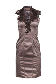 Current Boutique-Karen Millen - Mauve Satin Bodycon Dress w/ Lace Sz 8