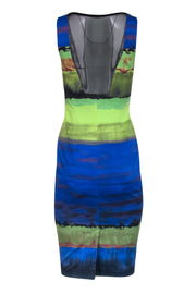 Current Boutique-Karen Millen - Multicolor Paint Brush Stroke Midi Dress w/ Mesh Sz 6