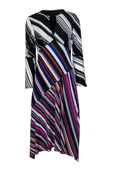 Current Boutique-Karen Millen - Multicolored Striped Bell Sleeve Midi Dress Sz 6