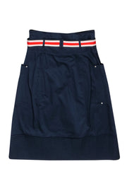 Current Boutique-Karen Millen - Navy A-Line Belted High-Waist Midi Skirt w/ Slit Sz 8