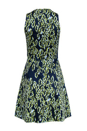 Current Boutique-Karen Millen - Navy & Green Abstract Printed Flare Dress Sz 4