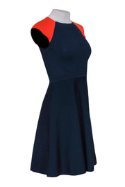 Current Boutique-Karen Millen - Navy & Orange Ribbed Knit Short Sleeved Dress Sz S