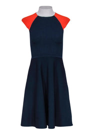 Current Boutique-Karen Millen - Navy & Orange Ribbed Knit Short Sleeved Dress Sz S