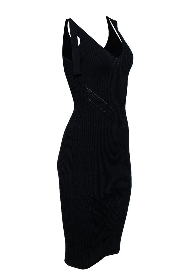 Current Boutique-Karen Millen - Navy Ribbed Knit Midi Dress w/ D-Ring Straps Sz XS