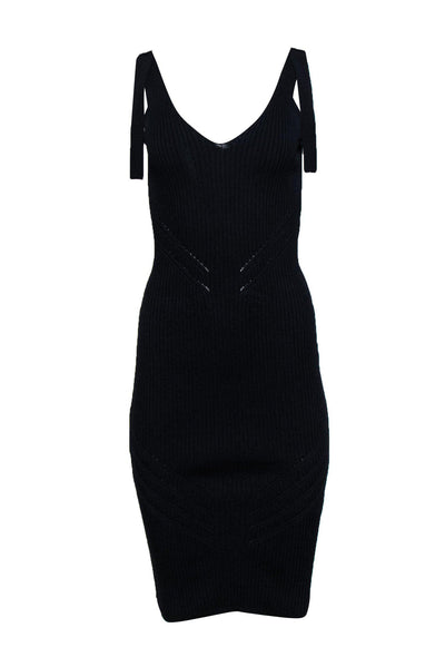 Current Boutique-Karen Millen - Navy Ribbed Knit Midi Dress w/ D-Ring Straps Sz XS