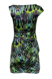 Current Boutique-Karen Millen - Purple & Green Swirled Satin Asymmetric Sheath Dress Sz 4