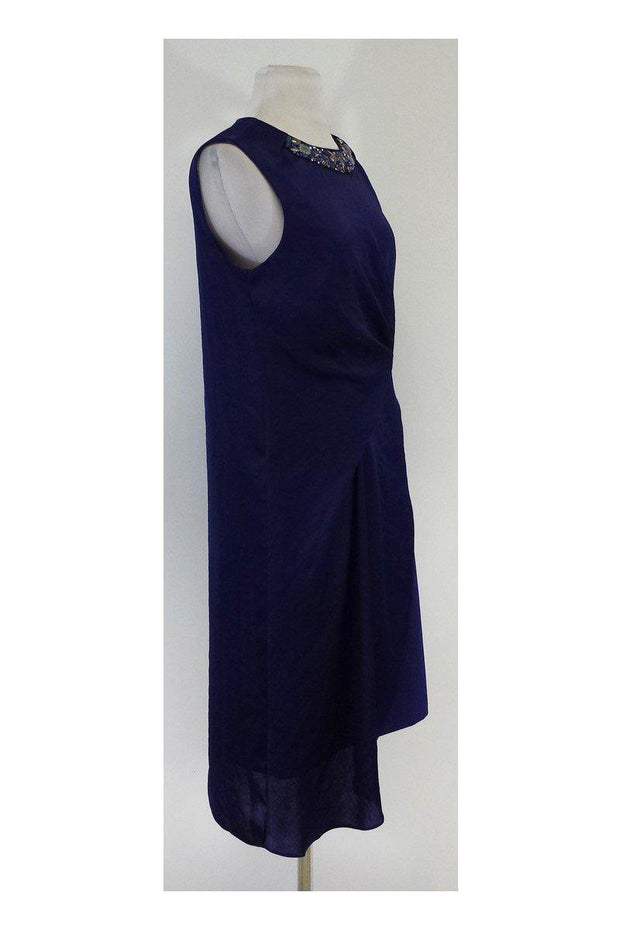 Current Boutique-Karen Millen - Purple Silk Embellished Neckline Dress Sz 8
