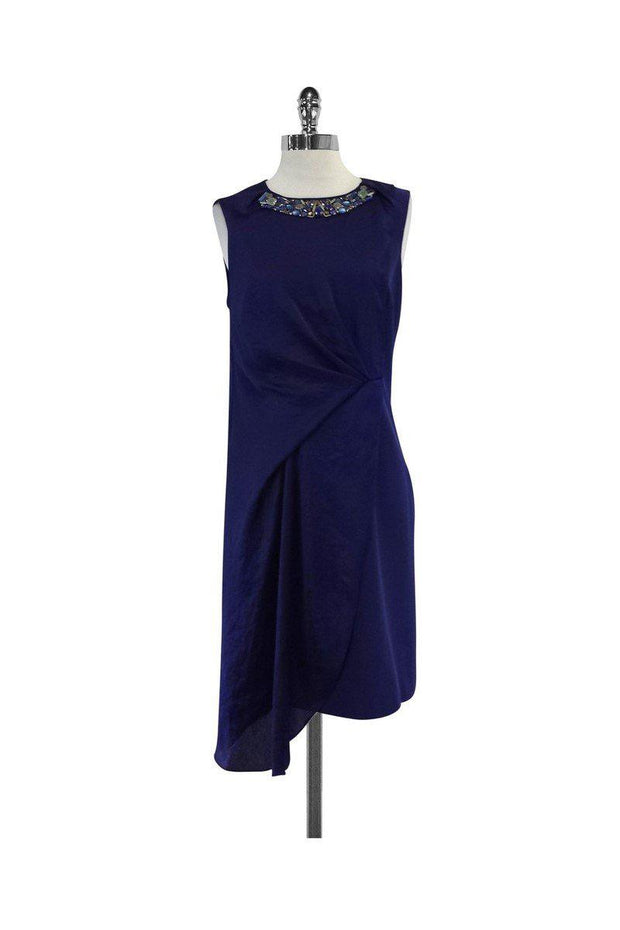Current Boutique-Karen Millen - Purple Silk Embellished Neckline Dress Sz 8
