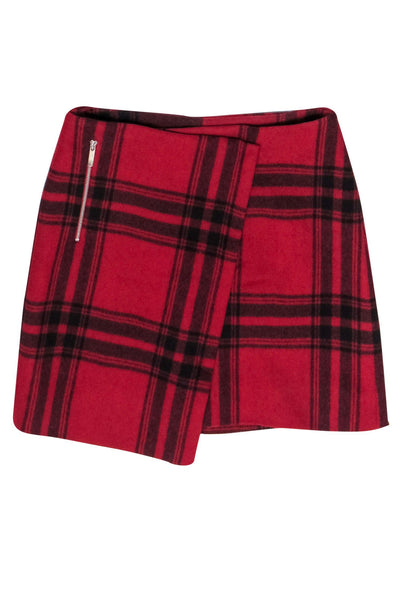 Current Boutique-Karen Millen - Red & Black Plaid Wool Blend Envelope Miniskirt Sz 4