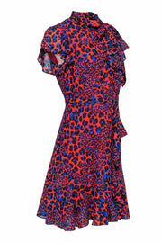 Current Boutique-Karen Millen - Red & Blue Leopard Print Dress w/ Studded Waist Sz 8