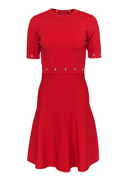 Current Boutique-Karen Millen - Red Knit Flared Dress w/ Grommets Sz S