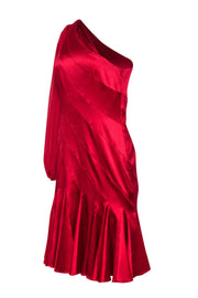 Current Boutique-Karen Millen - Red Satin Pleated Dress w/ Mesh Sleeve Sz 8