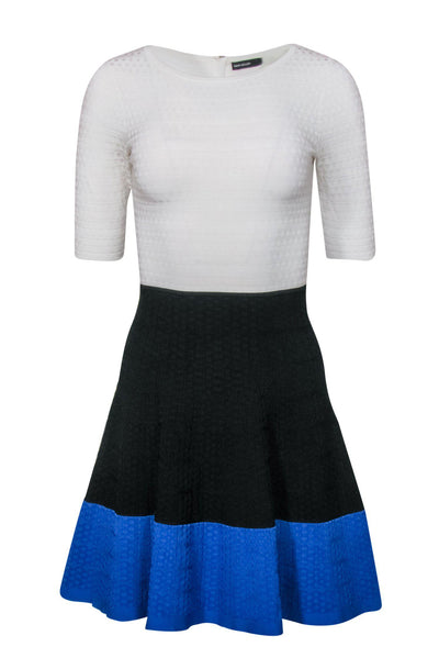 Current Boutique-Karen Millen - White, Blue & Black Colorblock Fit & Flare Dress Sz XS