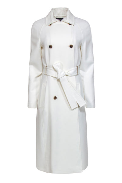 Current Boutique-Karen Millen - White Double Breasted Belted Longline Coat Sz 6