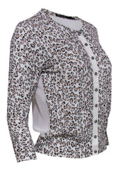 Current Boutique-Karen Millen - White Leopard Print Button-Up Cardigan w/ Sheer Back Sz 2