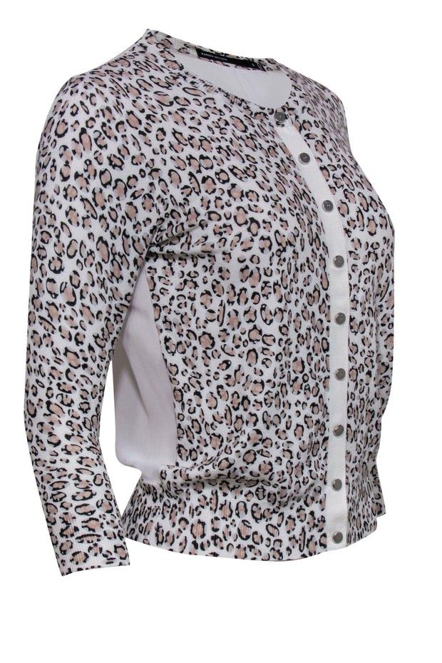 Perpetrator amount of sales hatch Karen Millen - White Leopard Print Button-Up Cardigan w/ Sheer Back Sz –  Current Boutique