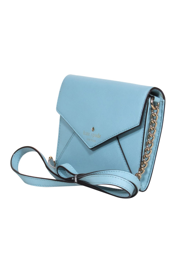 Kate Spade - Baby Blue Leather Envelope Crossbody Mini Bag