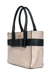 Current Boutique-Kate Spade - Beige & Black Pebbled Leather Tote w/ Bow