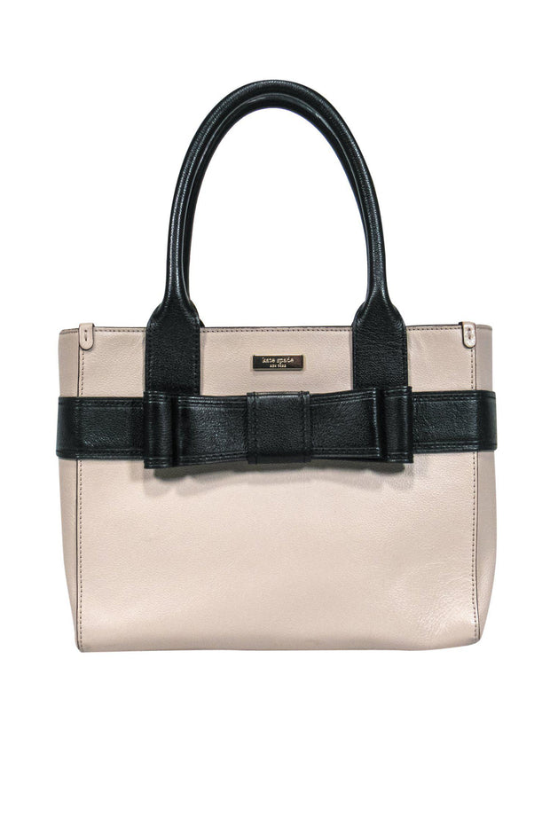 Current Boutique-Kate Spade - Beige & Black Pebbled Leather Tote w/ Bow