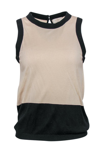 Current Boutique-Kate Spade - Beige & Black Silk Blend Knit Tank Sz L