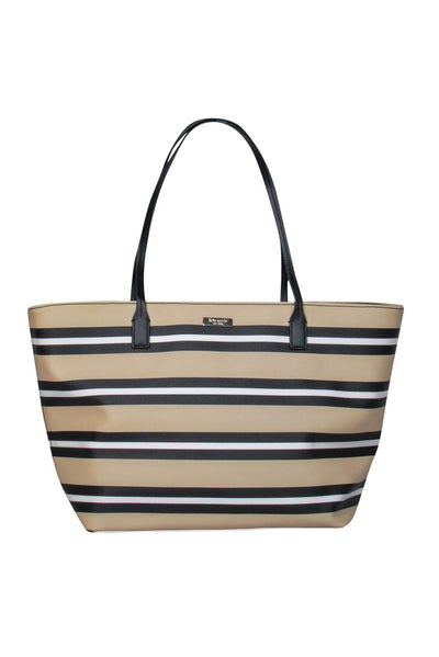 Current Boutique-Kate Spade - Beige & Black Striped Leather Tote