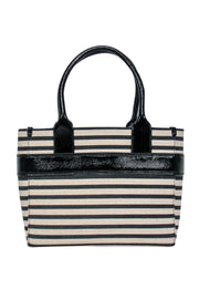 Current Boutique-Kate Spade - Beige & Black Striped Tote w/ Patent Leather Bow & Trim