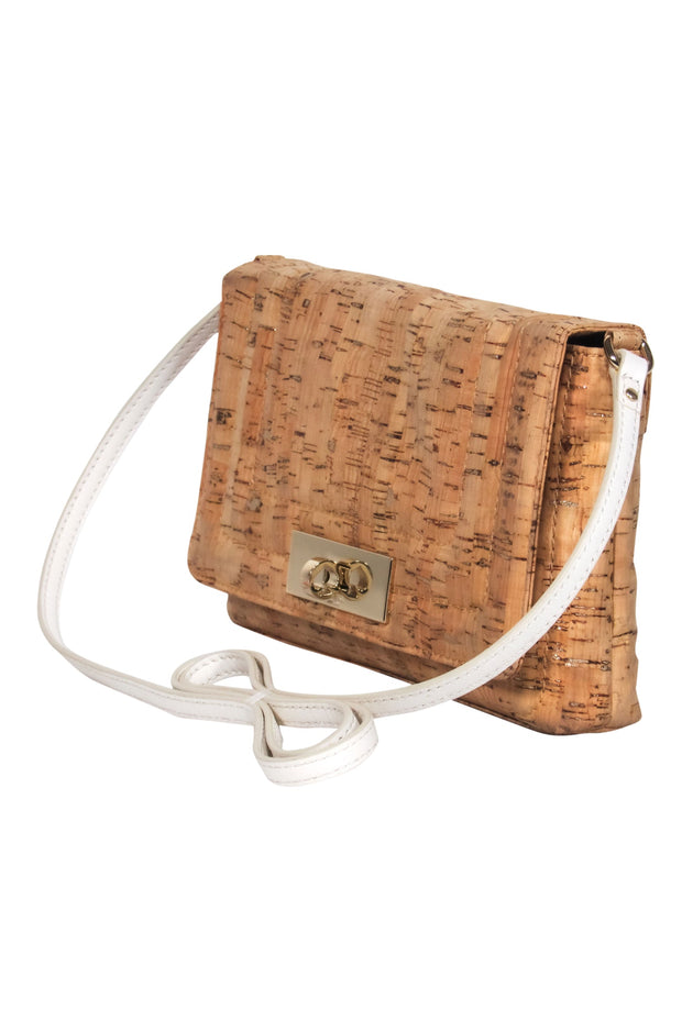 Current Boutique-Kate Spade - Beige Cork-Style Gold Metallic Fold-Over Crossbody