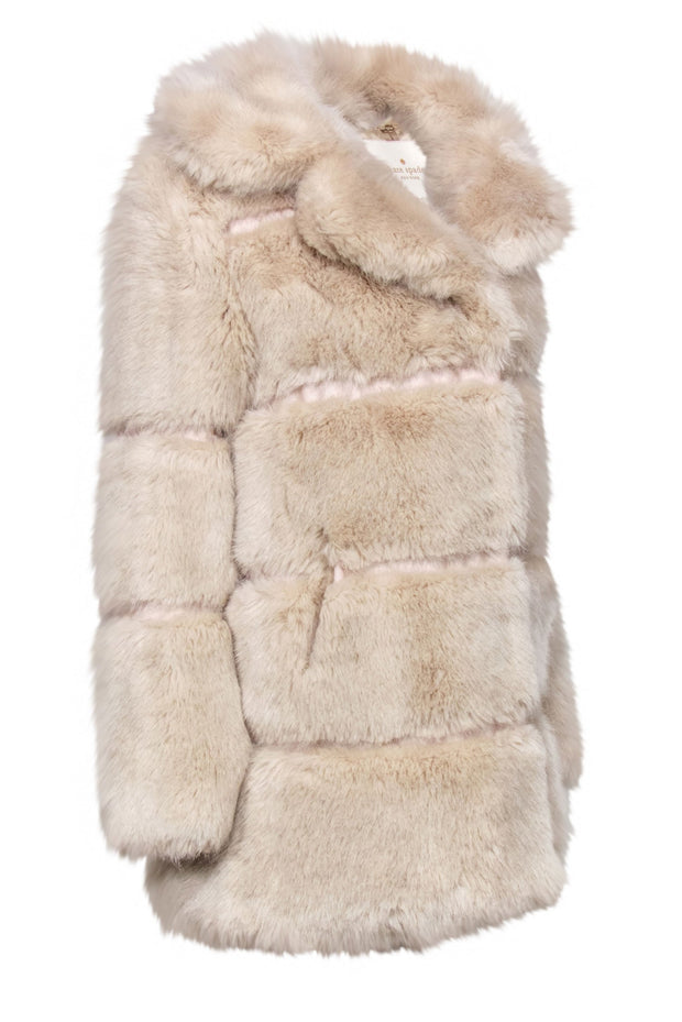 Current Boutique-Kate Spade - Beige Faux Fur Clasped Coat w/ Ribbed Trim Sz S