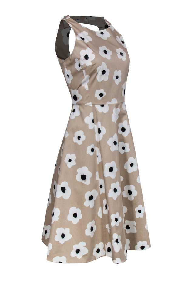 Current Boutique-Kate Spade - Beige Floral Print Sleeveless A-Line Dress w/ Back Cutout Sz 6