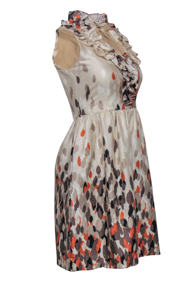Current Boutique-Kate Spade - Beige, Gray & Orange Speckled Satin Dress w/ Ruffles Sz 0