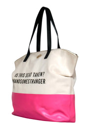 Current Boutique-Kate Spade - Beige & Hot Pink Canvas “Is This Seat Taken?” Graphic Tote