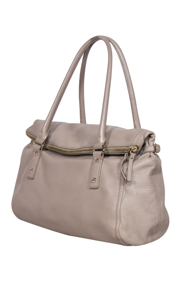 Current Boutique-Kate Spade - Beige Pebbled Leather Fold-Over Slouchy Hobo Bag