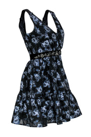 Current Boutique-Kate Spade - Black & Blue Floral Cocktail Dress w/ Rhinestones Sz 0
