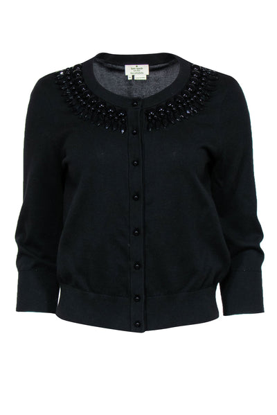 Current Boutique-Kate Spade - Black Button-Up Cotton Cardigan w/ Beaded Neckline Sz M